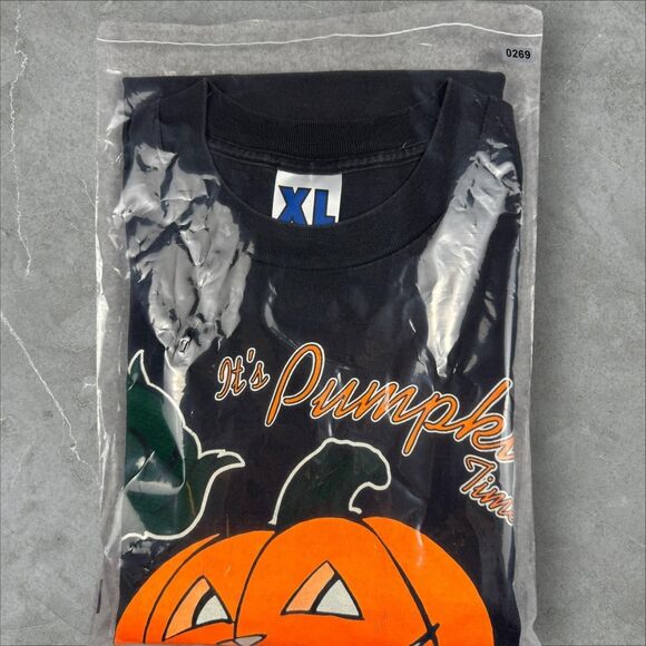 VTG Faded Halloween Jack O Lantern Carved Pumpkin Time 90s Royal-T Shirt - XL - Picture 6 of 6